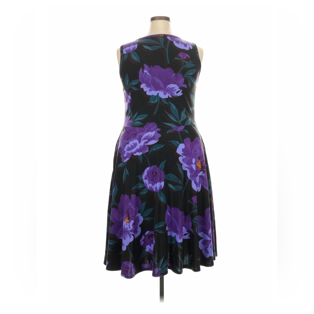 LuLaRoe Black Midi Dress with Purple Floral Print - Picture 2 of 3